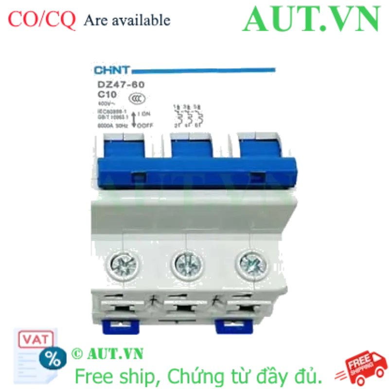 Ảnh của Aptomat cài (MCB) CHINT DZ47-60 C10-3P-6kA 