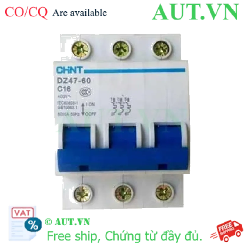 Ảnh của Aptomat cài (MCB) CHINT DZ47-60 C16-3P-6kA 