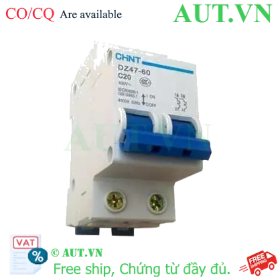 Ảnh của Aptomat cài (MCB) CHINT DZ47-60 C20-2P-4.5kA 