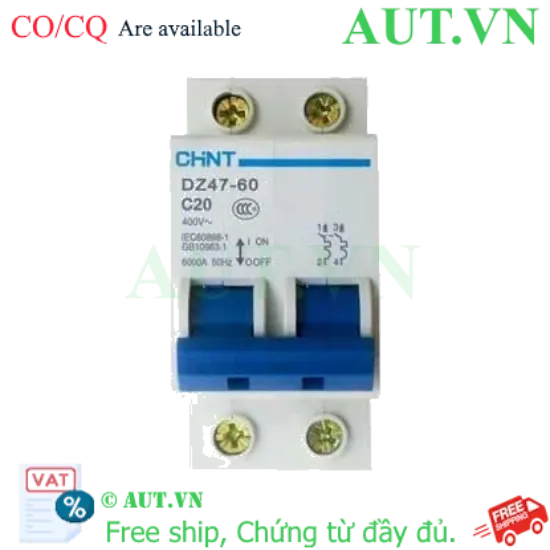 Ảnh của Aptomat cài (MCB) CHINT DZ47-60 C20-2P-6kA 