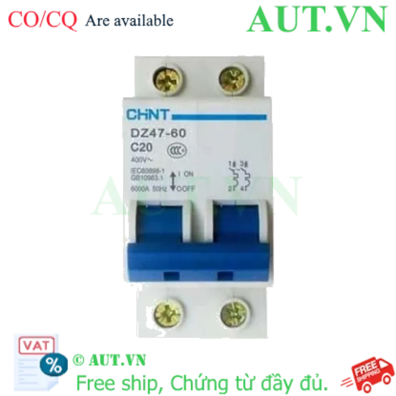 Ảnh của Aptomat cài (MCB) CHINT DZ47-60 C20-2P-6kA 