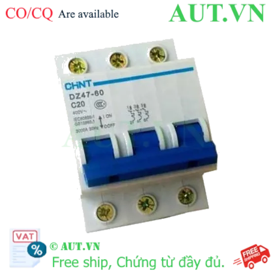 Ảnh của Aptomat cài (MCB) CHINT DZ47-60 C20-3P-3kA 