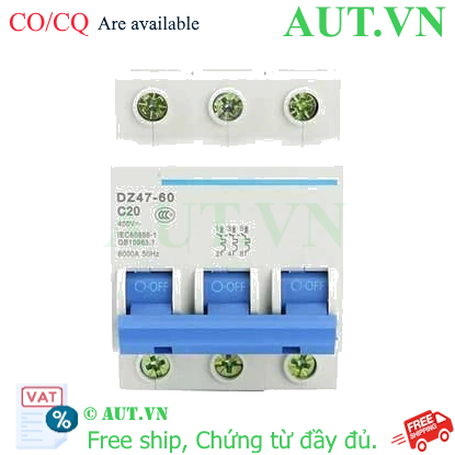 Ảnh của Aptomat cài (MCB) CHINT DZ47-60 C20-3P-6kA 