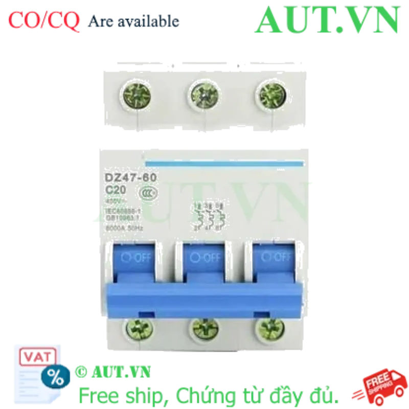 Ảnh của Aptomat cài (MCB) CHINT DZ47-60 C20-3P-6kA 