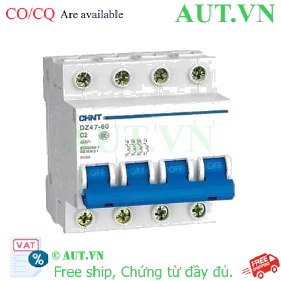 Ảnh của Aptomat cài (MCB) CHINT DZ47-60 C2-4P-4.5kA 