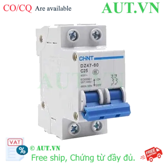 Ảnh của Aptomat cài (MCB) CHINT DZ47-60 C25-2P-4.5kA 