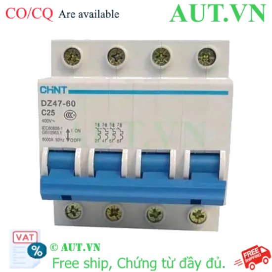 Ảnh của Aptomat cài (MCB) CHINT DZ47-60 C25-4P-6kA 