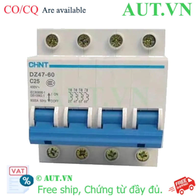 Ảnh của Aptomat cài (MCB) CHINT DZ47-60 C25-4P-6kA 