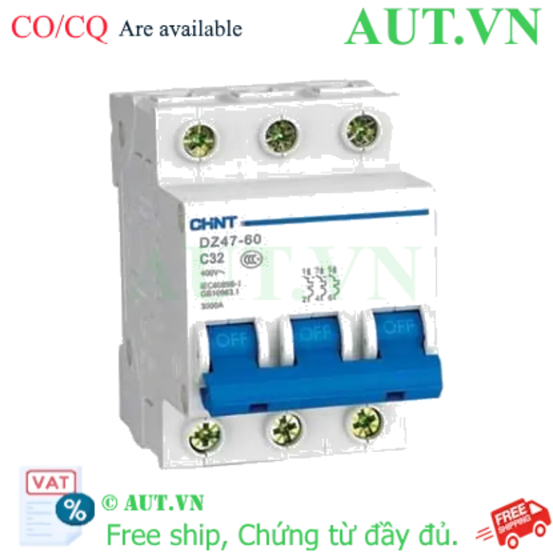 Ảnh của Aptomat cài (MCB) CHINT DZ47-60 C32-3P-3kA 