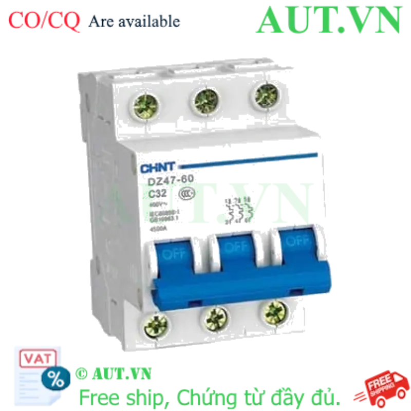Ảnh của Aptomat cài (MCB) CHINT DZ47-60 C32-3P-4.5kA 