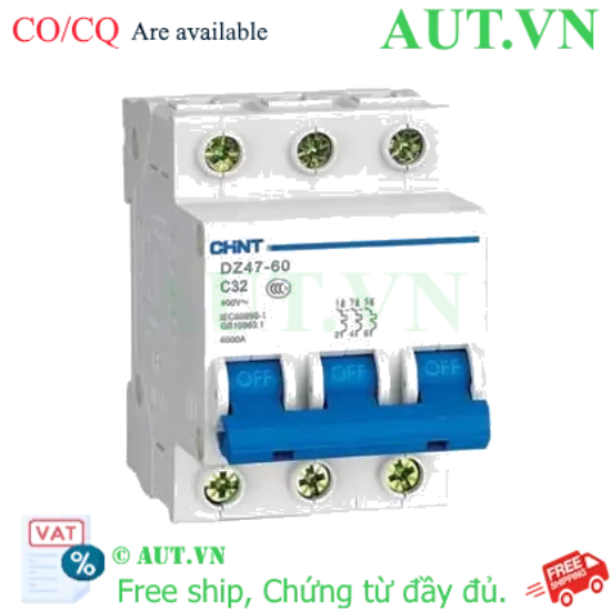 Ảnh của Aptomat cài (MCB) CHINT DZ47-60 C32-3P-6kA 