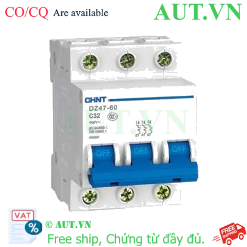 Ảnh của Aptomat cài (MCB) CHINT DZ47-60 C32-3P-6kA 