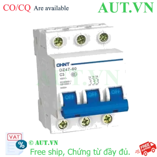 Ảnh của Aptomat cài (MCB) CHINT DZ47-60 C3-3P-3kA 