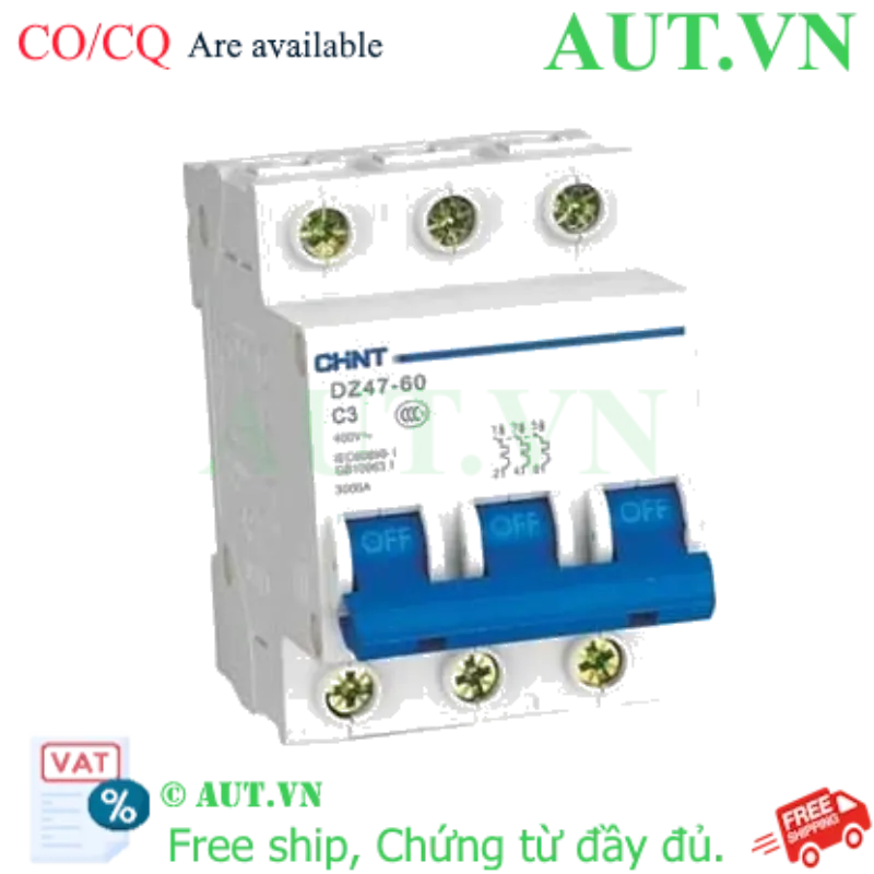 Ảnh của Aptomat cài (MCB) CHINT DZ47-60 C3-3P-3kA 