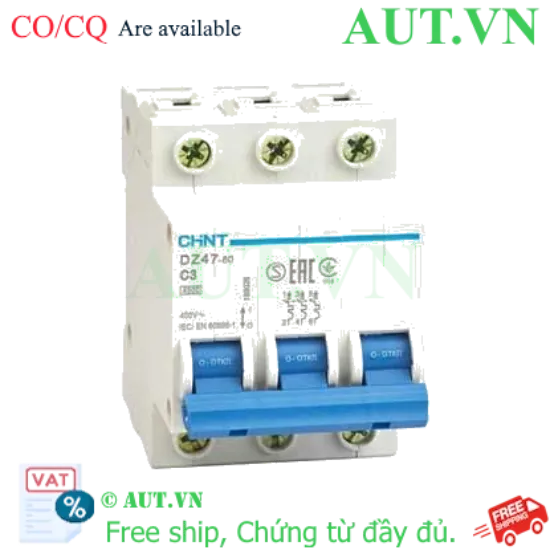 Ảnh của Aptomat cài (MCB) CHINT DZ47-60 C3-3P-4.5kA 