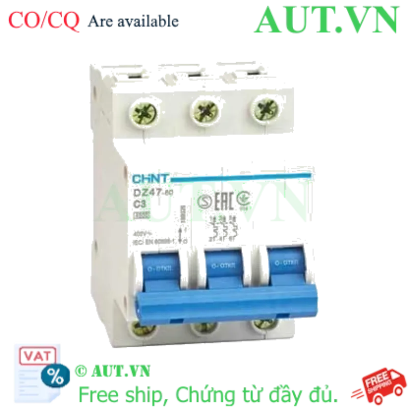 Ảnh của Aptomat cài (MCB) CHINT DZ47-60 C3-3P-4.5kA 