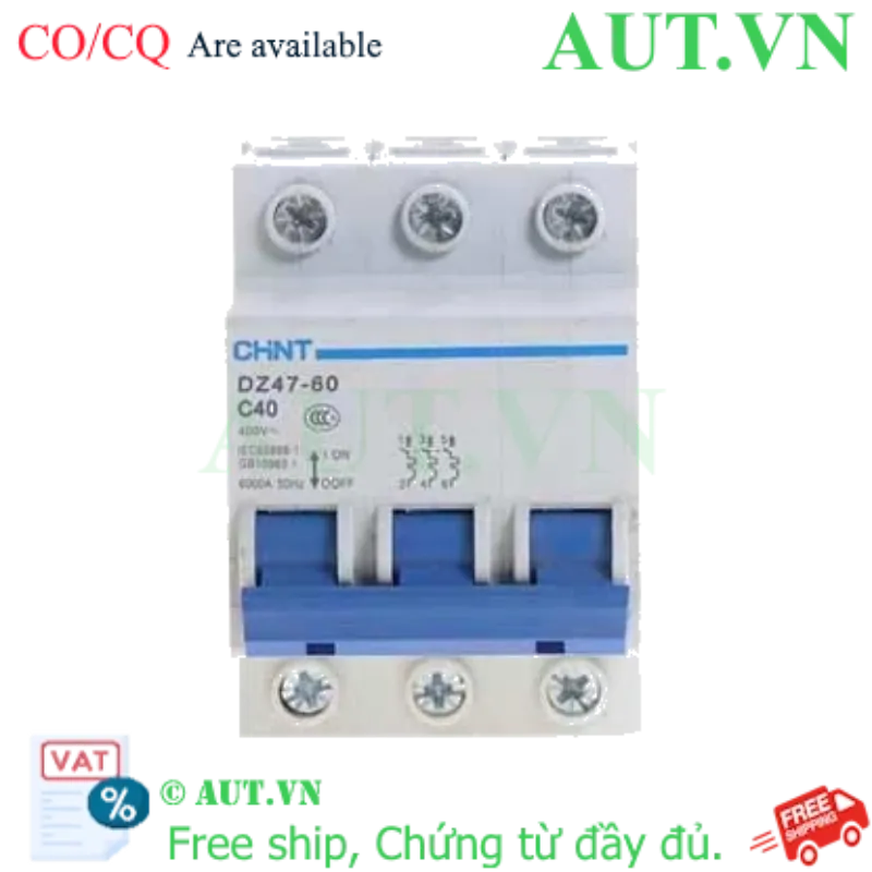 Ảnh của Aptomat cài (MCB) CHINT DZ47-60 C40-3P-6kA 