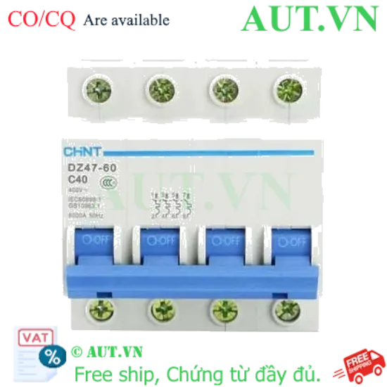 Ảnh của Aptomat cài (MCB) CHINT DZ47-60 C40-4P-6kA 