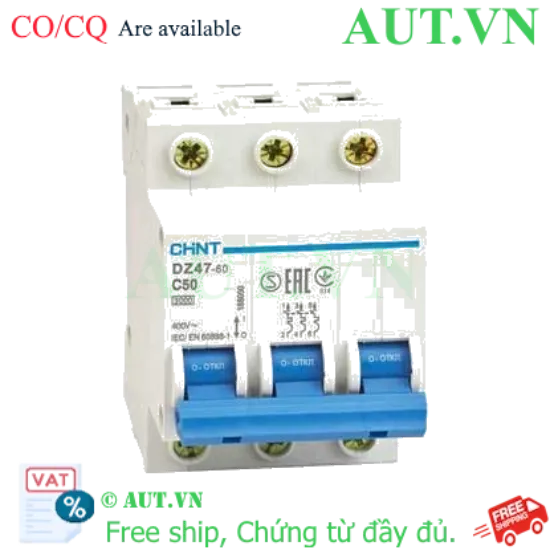 Ảnh của Aptomat cài (MCB) CHINT DZ47-60 C50-3P-3kA 