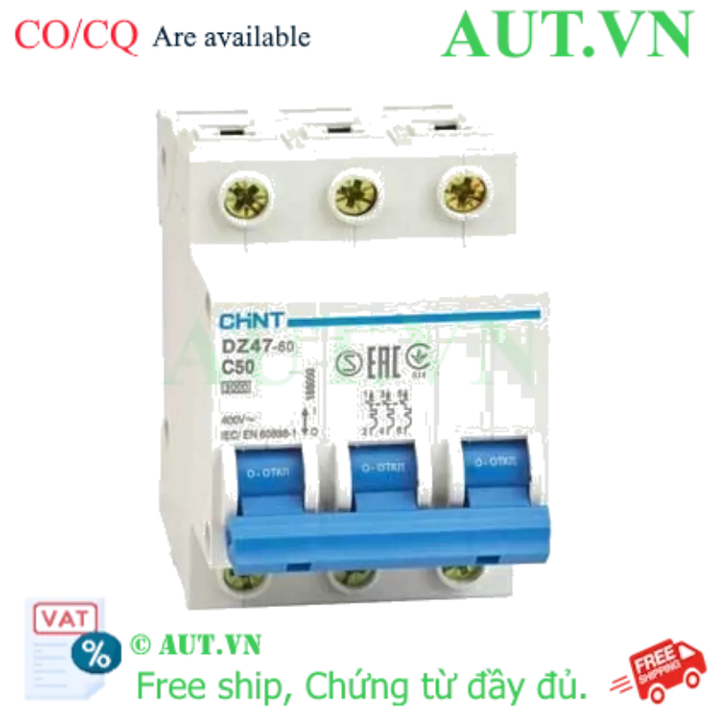 Ảnh của Aptomat cài (MCB) CHINT DZ47-60 C50-3P-3kA 