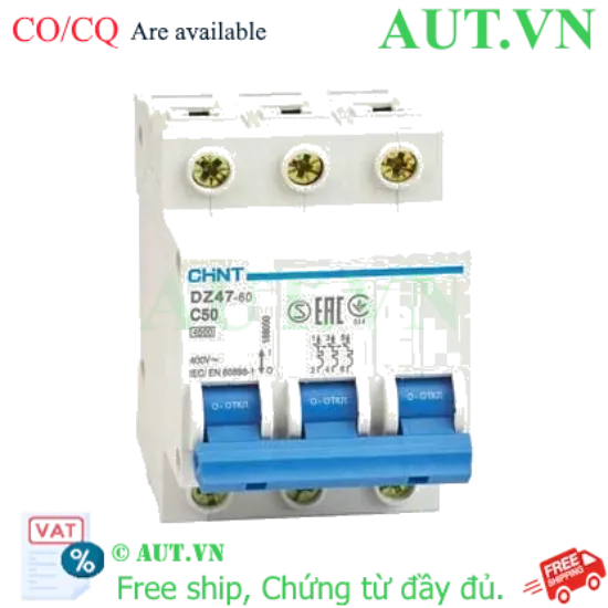 Ảnh của Aptomat cài (MCB) CHINT DZ47-60 C50-3P-4.5kA 