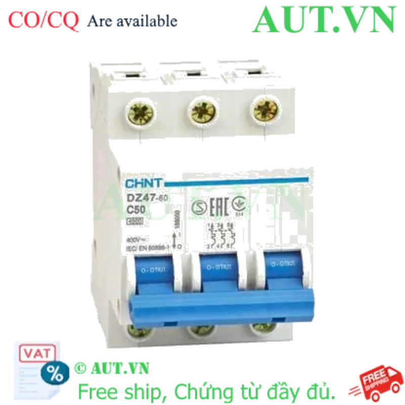 Ảnh của Aptomat cài (MCB) CHINT DZ47-60 C50-3P-4.5kA 