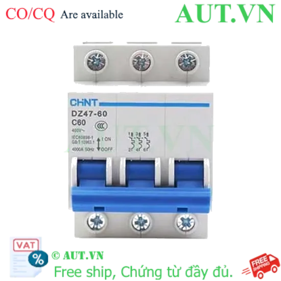 Ảnh của Aptomat cài (MCB) CHINT DZ47-60 C60-3P-4kA 