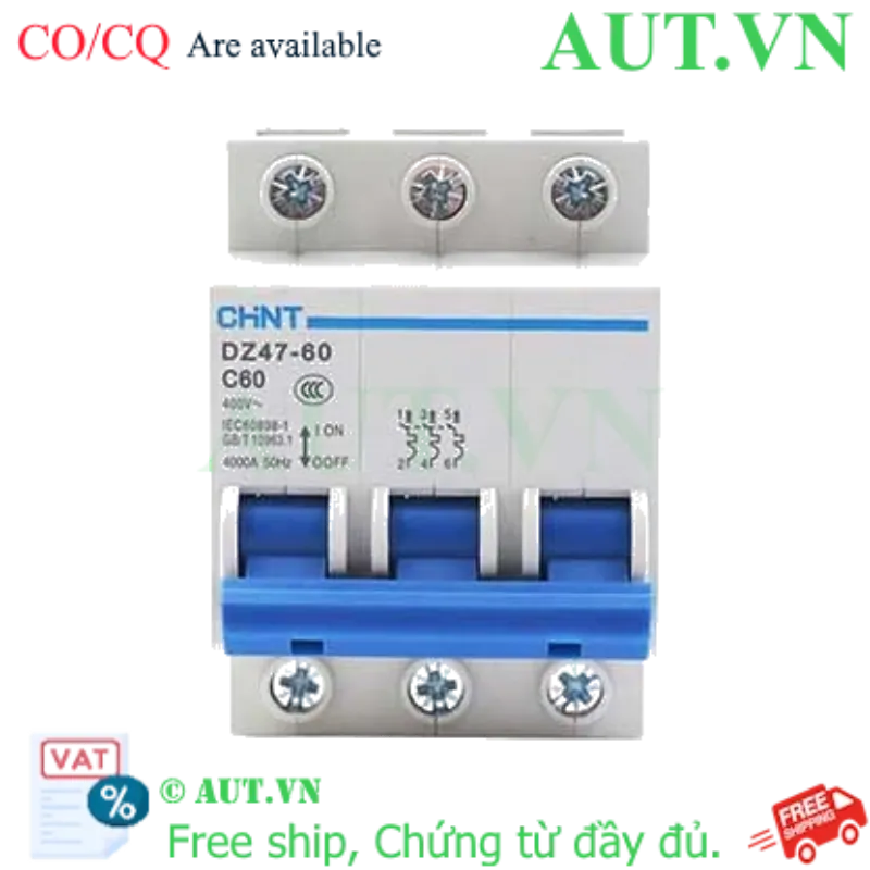 Ảnh của Aptomat cài (MCB) CHINT DZ47-60 C60-3P-4kA 