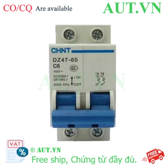 Ảnh của Aptomat cài (MCB) CHINT DZ47-60 C6-2P-3kA 