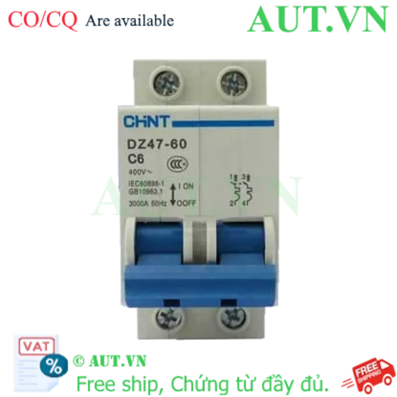 Ảnh của Aptomat cài (MCB) CHINT DZ47-60 C6-2P-3kA 