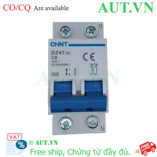 Ảnh của Aptomat cài (MCB) CHINT DZ47-60 C6-2P-4.5kA 