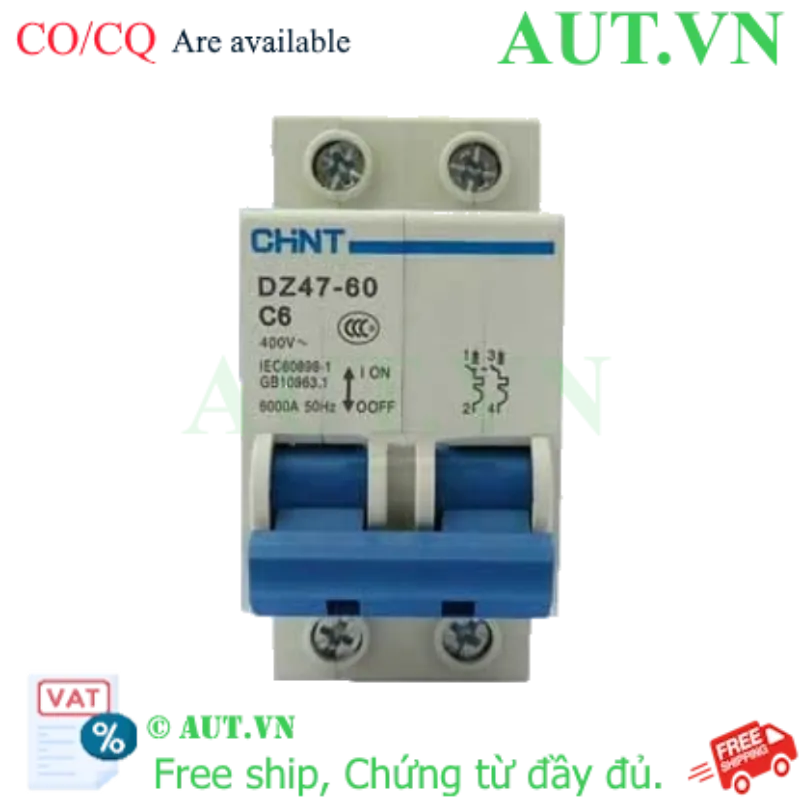 Ảnh của Aptomat cài (MCB) CHINT DZ47-60 C6-2P-6kA 
