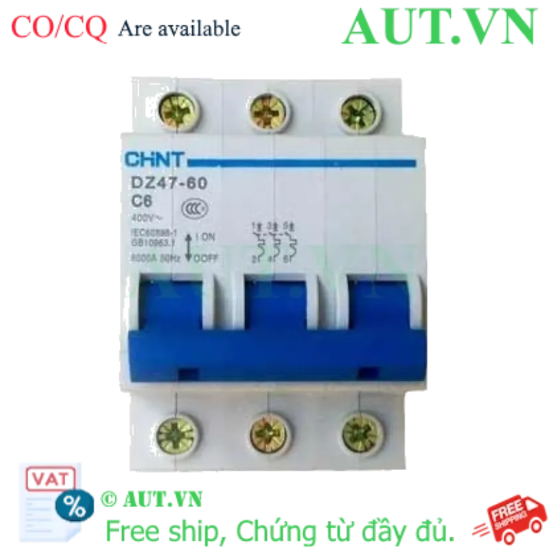 Ảnh của Aptomat cài (MCB) CHINT DZ47-60 C6-3P-6kA 