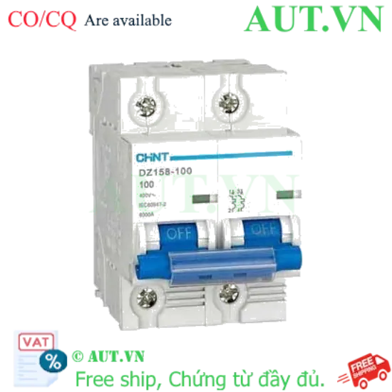 Ảnh của Aptomat cài CHINT DZ158-100 100A-2P-6kA .