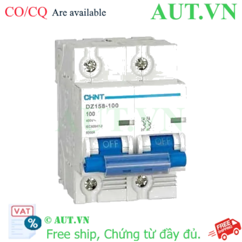 Ảnh của Aptomat cài CHINT DZ158-100 100A-2P-6kA .