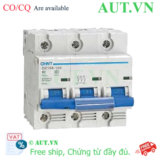 Ảnh của Aptomat cài CHINT DZ158-100 63A-3P-6kA .