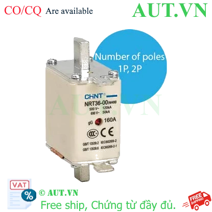 Ảnh của Cầu chì CHINT NRT36-00 1P - 160A - 690VAC - chính hãng