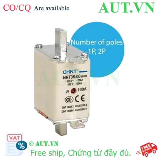 Ảnh của Cầu chì CHINT NRT36-00 1P - 160A - 690VAC - chính hãng