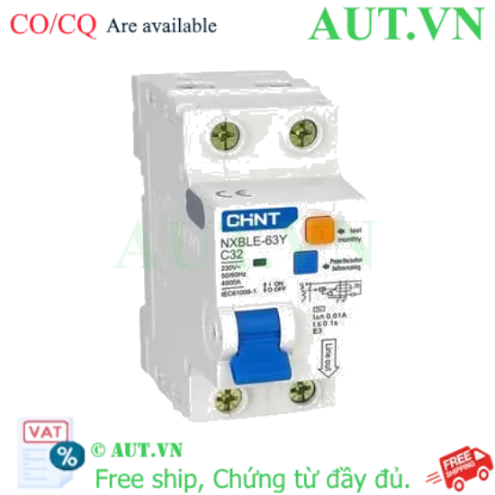Ảnh của Cầu dao chống rò CHINT NXBLE-63Y 1P+N C32 0.01A 4.5kA 