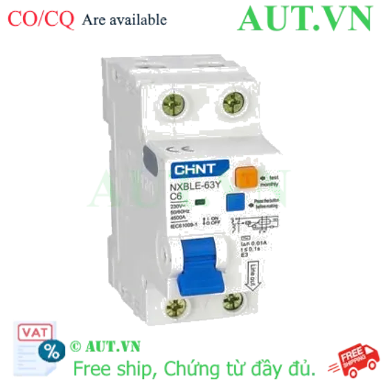 Ảnh của Cầu dao chống rò CHINT NXBLE-63Y 1P+N C6 0.01A 4.5kA 