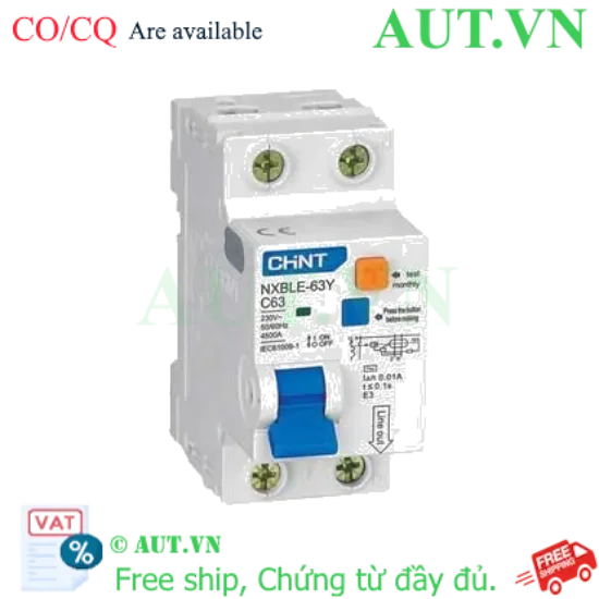 Ảnh của Cầu dao chống rò CHINT NXBLE-63Y 1P+N C63 0.01A 4.5kA 