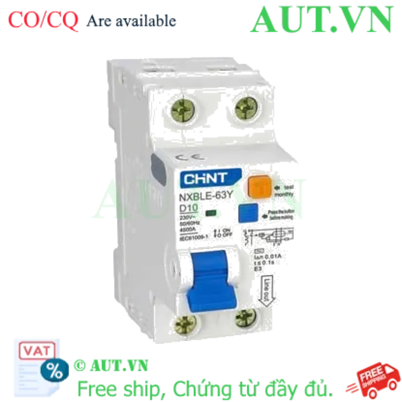 Ảnh của Cầu dao chống rò CHINT NXBLE-63Y 1P+N D10 0.01A 4.5kA 