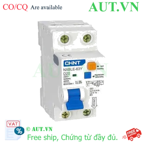 Ảnh của Cầu dao chống rò CHINT NXBLE-63Y 1P+N D20 0.01A 4.5kA 