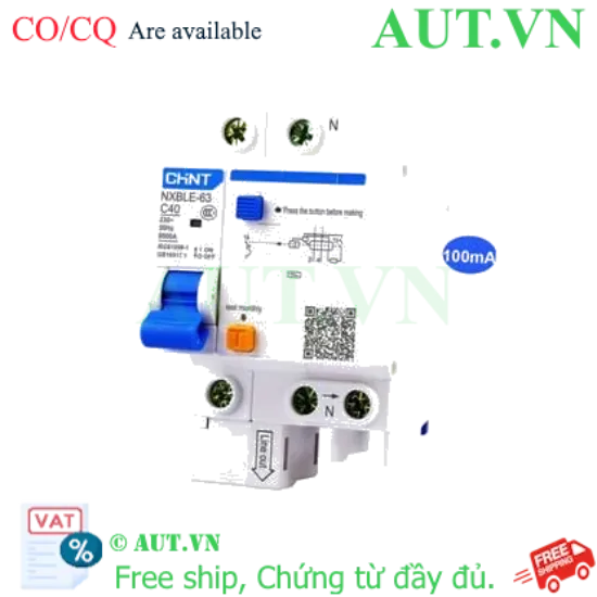 Ảnh của Cầu dao chống rò RCBO CHINT NXBLE-63 1P+N C40 100mA 6kA 
