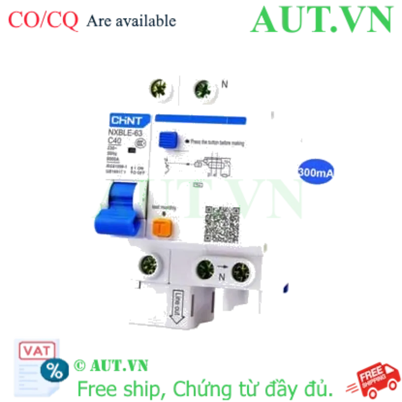 Ảnh của Cầu dao chống rò RCBO CHINT NXBLE-63 1P+N C40 300mA 6kA 