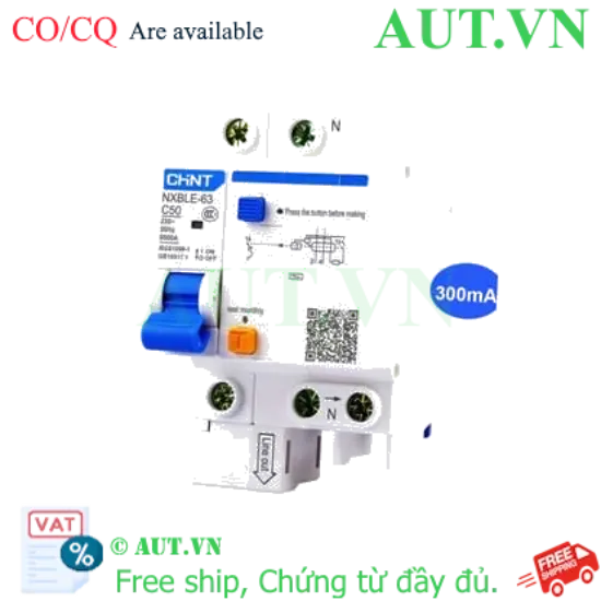 Ảnh của Cầu dao chống rò RCBO CHINT NXBLE-63 1P+N C50 300mA 6kA 