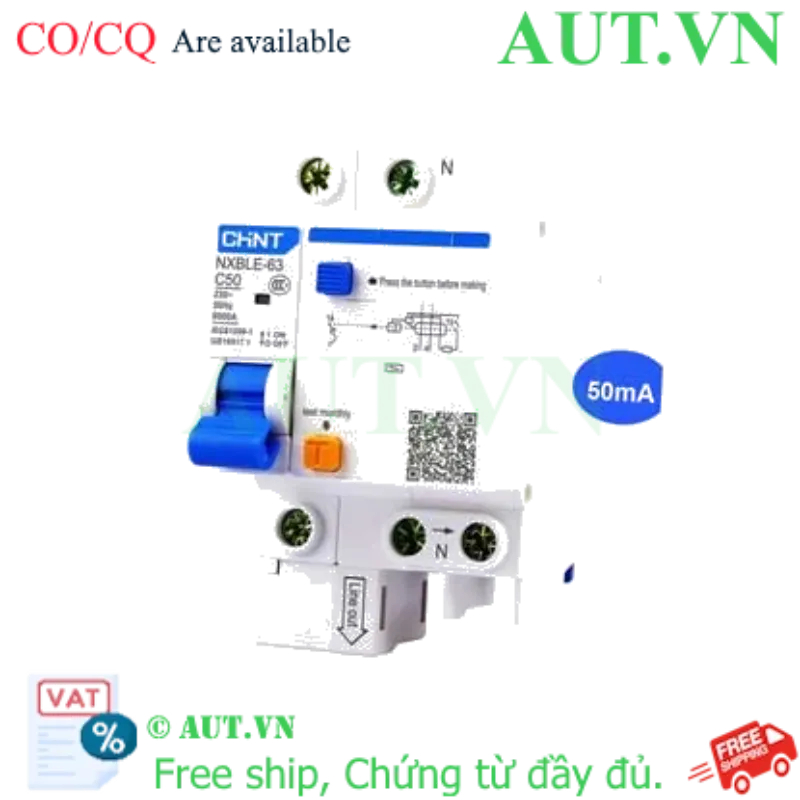 Ảnh của Cầu dao chống rò RCBO CHINT NXBLE-63 1P+N C50 50mA 6kA 