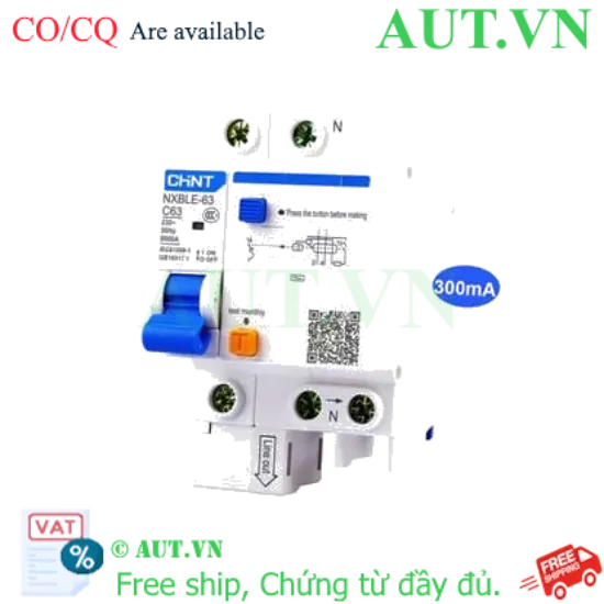 Ảnh của Cầu dao chống rò RCBO CHINT NXBLE-63 1P+N C63 300mA 6kA 