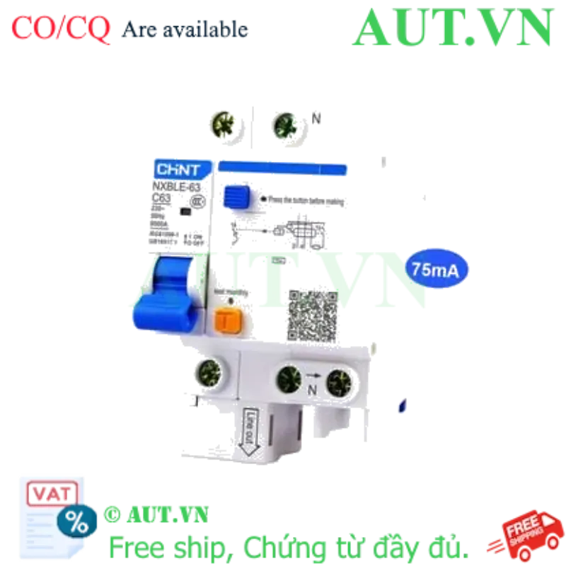 Ảnh của Cầu dao chống rò RCBO CHINT NXBLE-63 1P+N C63 75mA 6kA 
