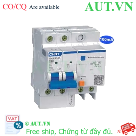 Ảnh của Cầu dao chống rò RCBO CHINT NXBLE-63 2P C40 100mA 6kA 